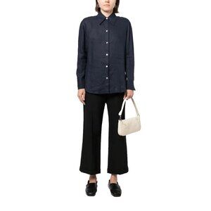 Vince Womens Medium US8 Blue Long-Sleeve Linen Button Up Shirt V934612818 Blouse